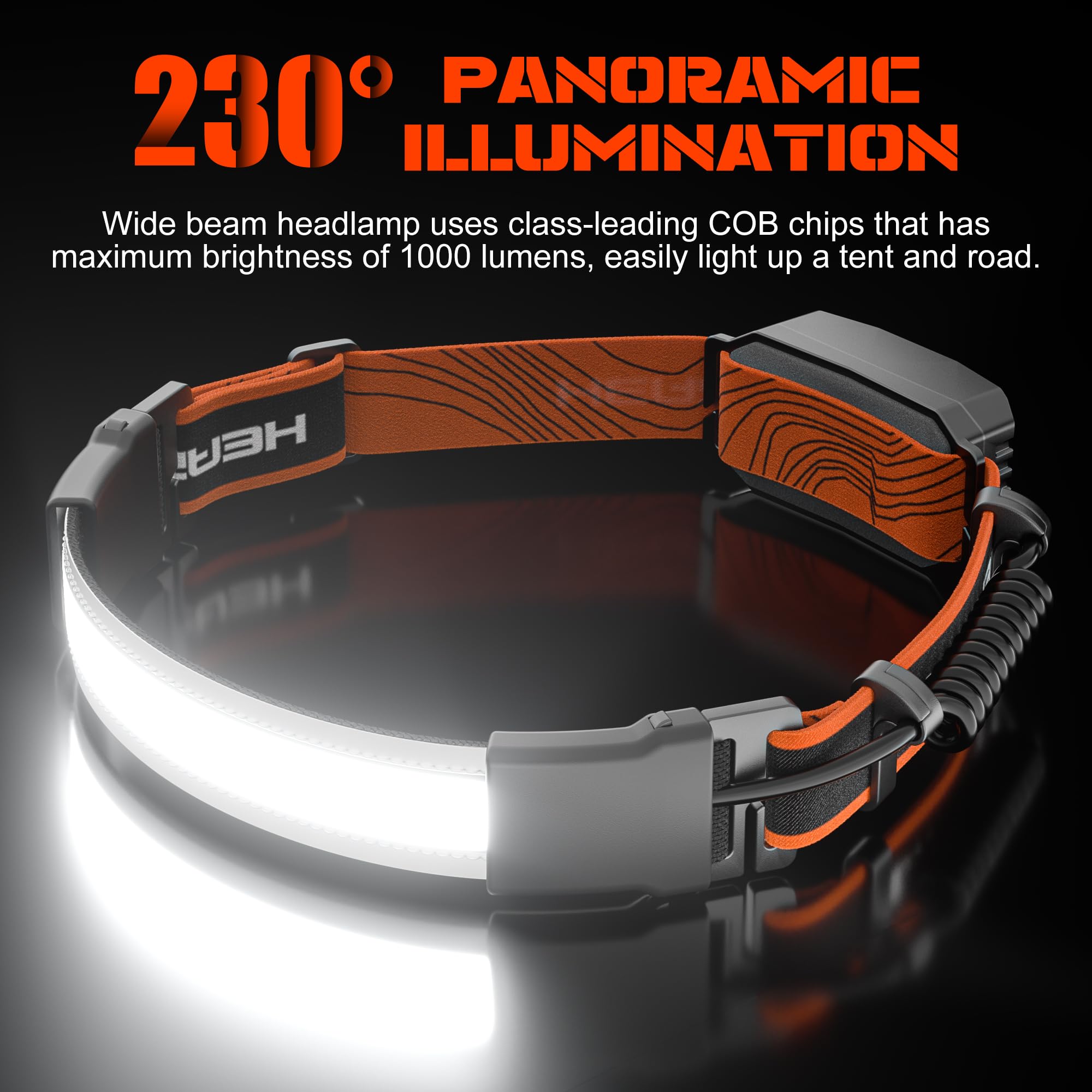 Hopedone Wiederaufladbare Stirnlampe 1000 Lumen, 230° Weitwinkel, Wasserdicht, 2-Pack, Orange