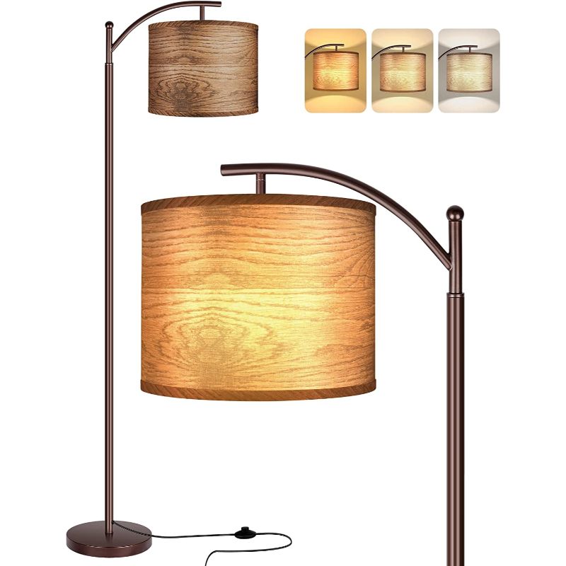 Industrielle LED Stehlampe mit 3 Lichtfarben – Hohe Leselampe mit weißem Lampenschirm