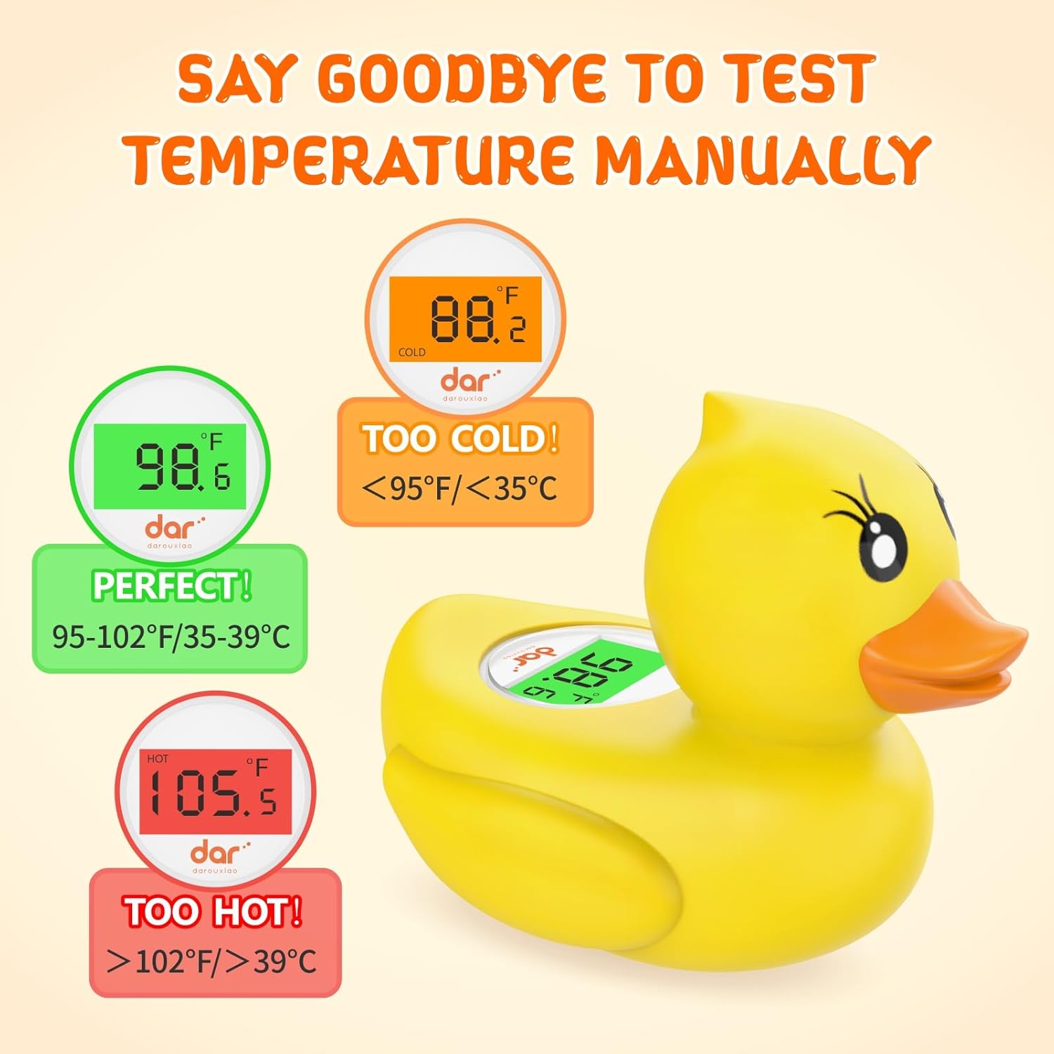 AquaVeilig Baby Badthermometer – Digitales Display mit 3 Farben und Temperaturwarnung