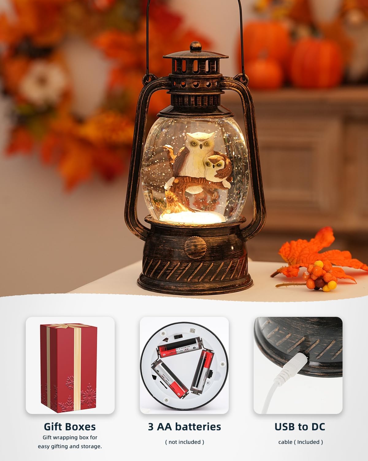 Herbstglanz Dekorative Lampe mit Kürbissen – Warmes LED-Licht und 6-Stunden Timer