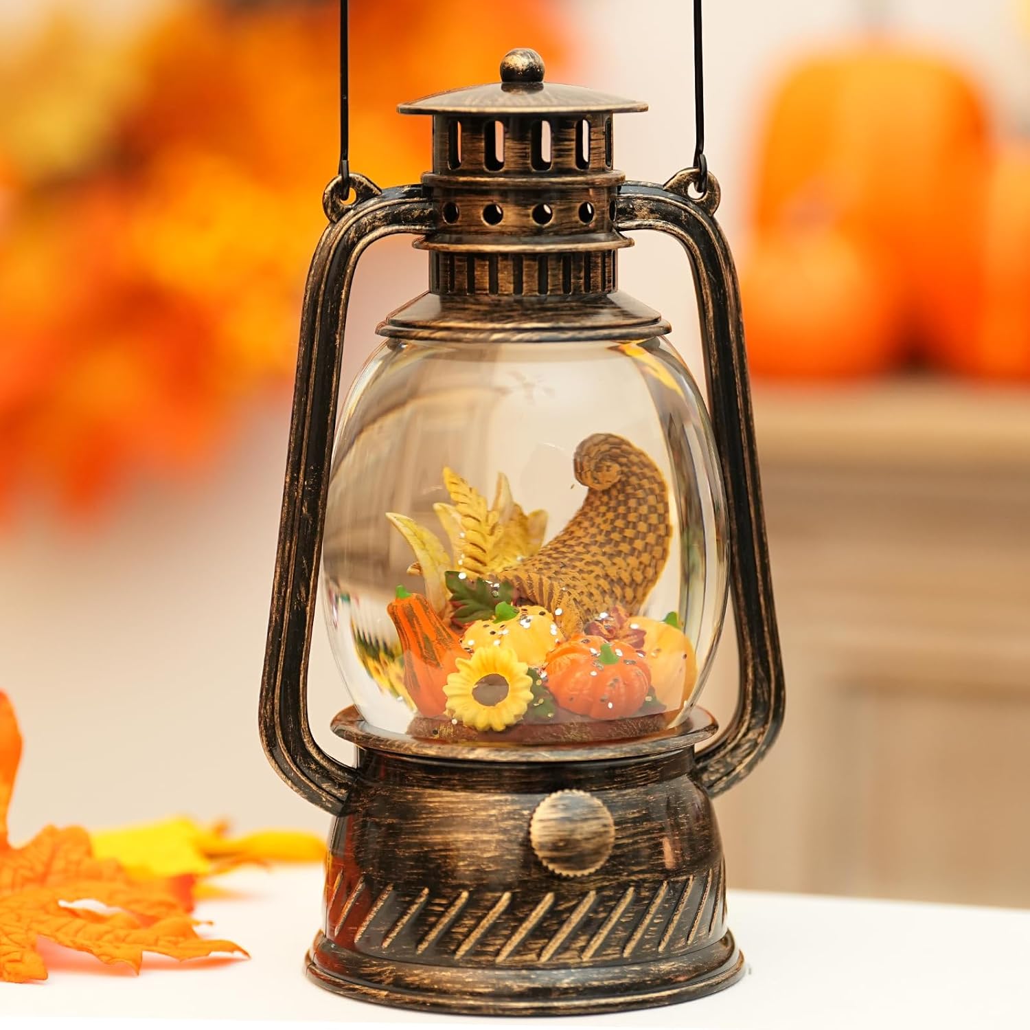 Herbstglanz Dekorative Lampe mit Kürbissen – Warmes LED-Licht und 6-Stunden Timer