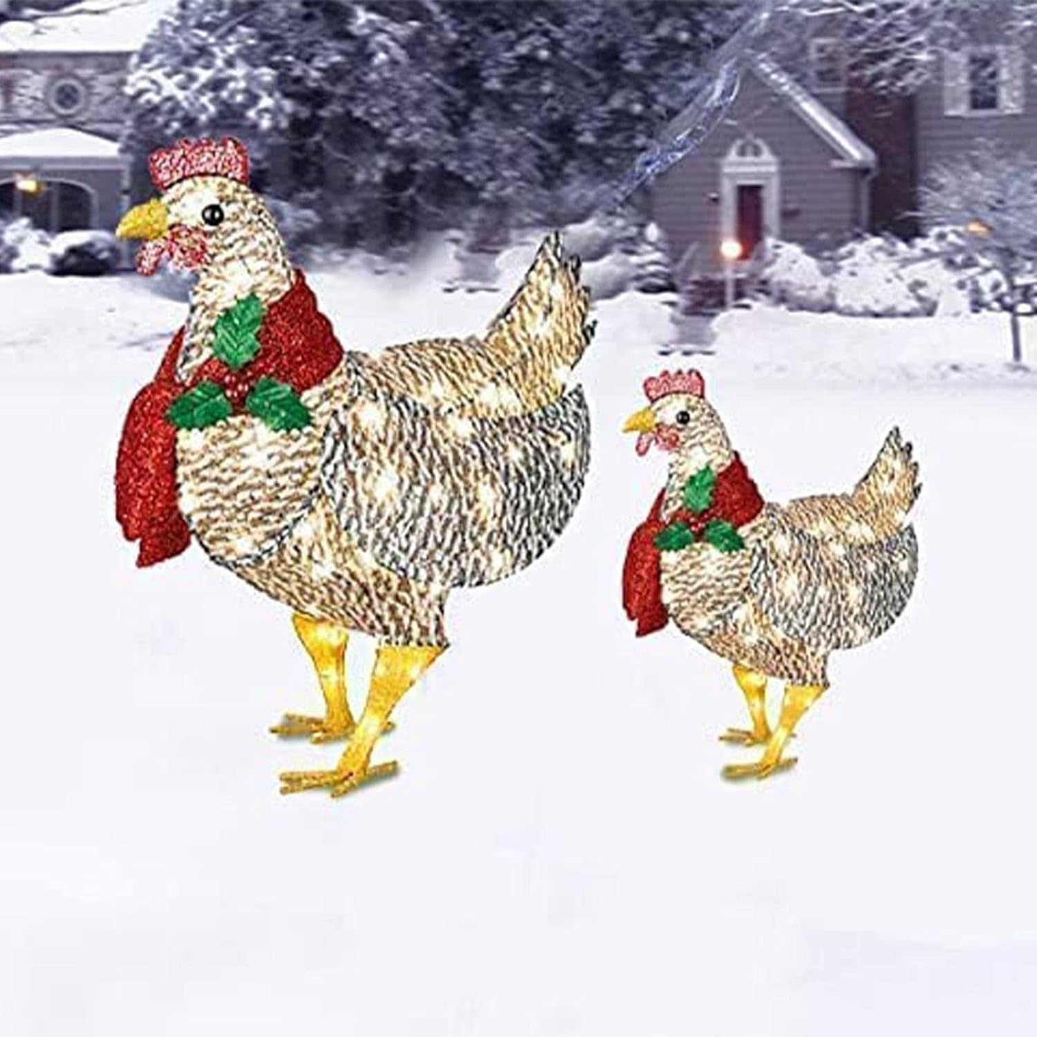 WinterHen LED Huhn mit Schal – Leuchtende Weihnachtsdekoration für drinnen und draußen