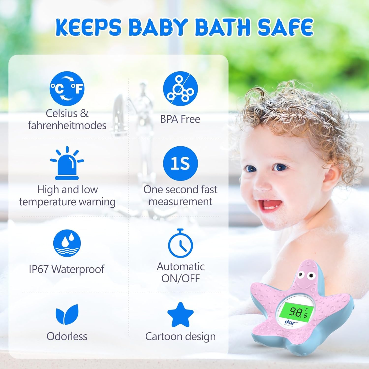 AquaVeilig Baby Badthermometer – Digitales Display mit 3 Farben und Temperaturwarnung