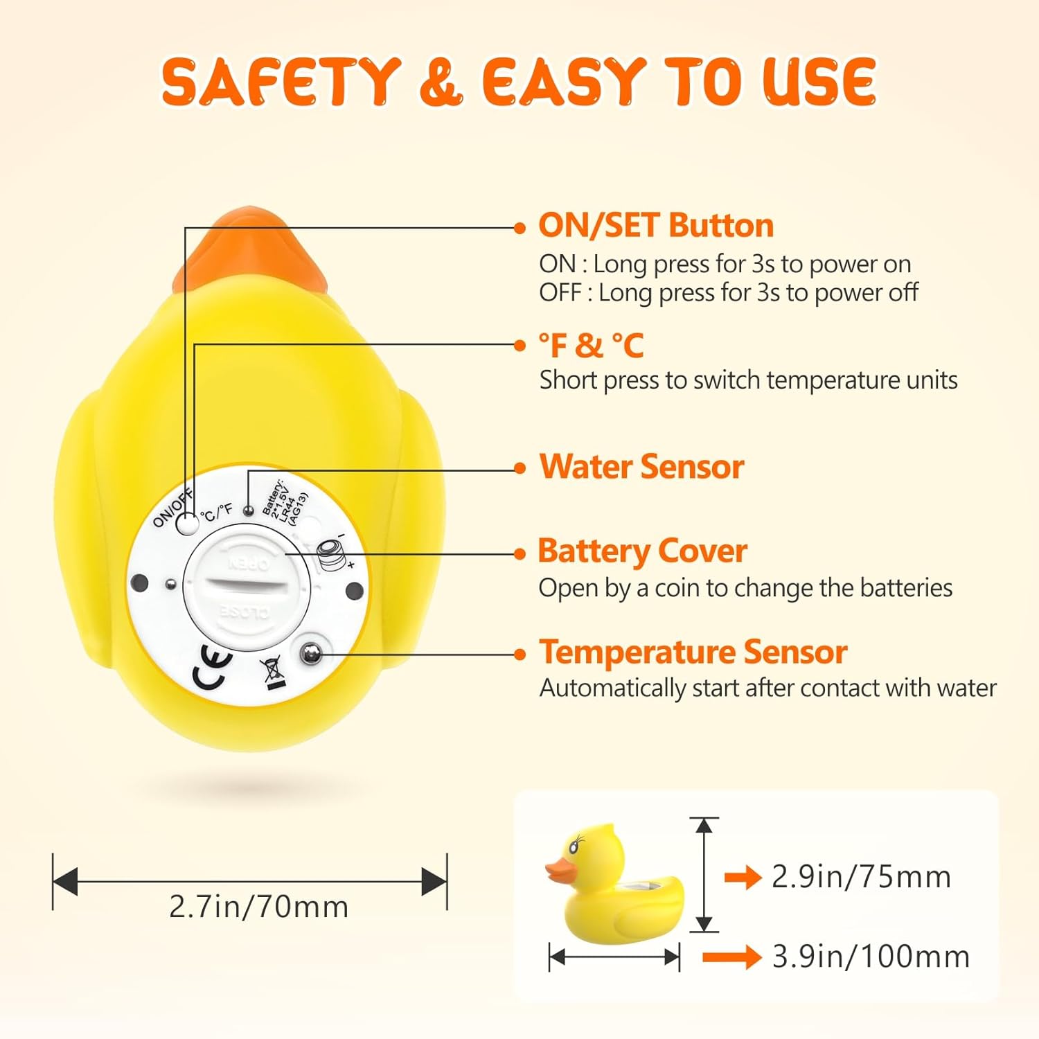 AquaVeilig Baby Badthermometer – Digitales Display mit 3 Farben und Temperaturwarnung