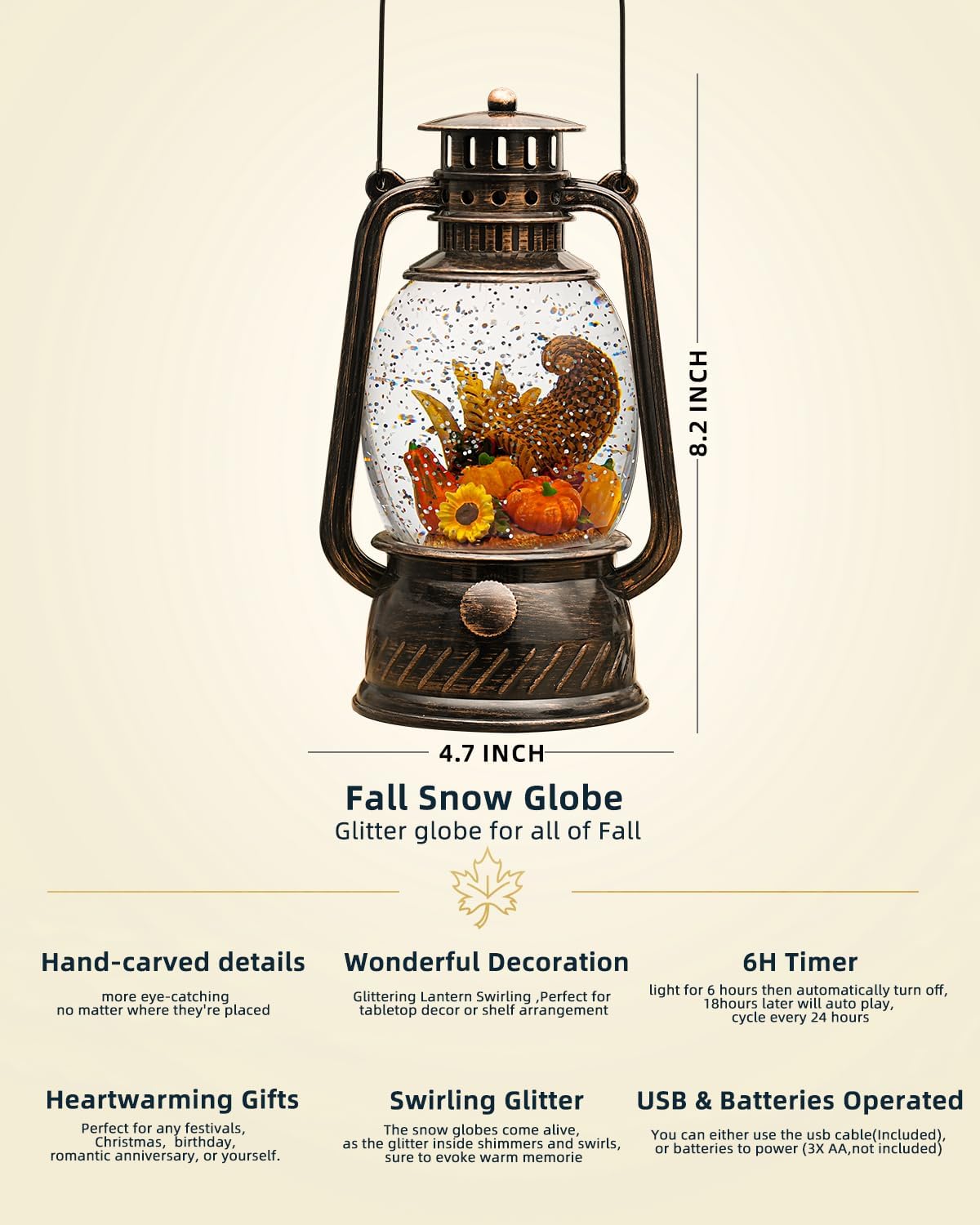 Herbstglanz Dekorative Lampe mit Kürbissen – Warmes LED-Licht und 6-Stunden Timer