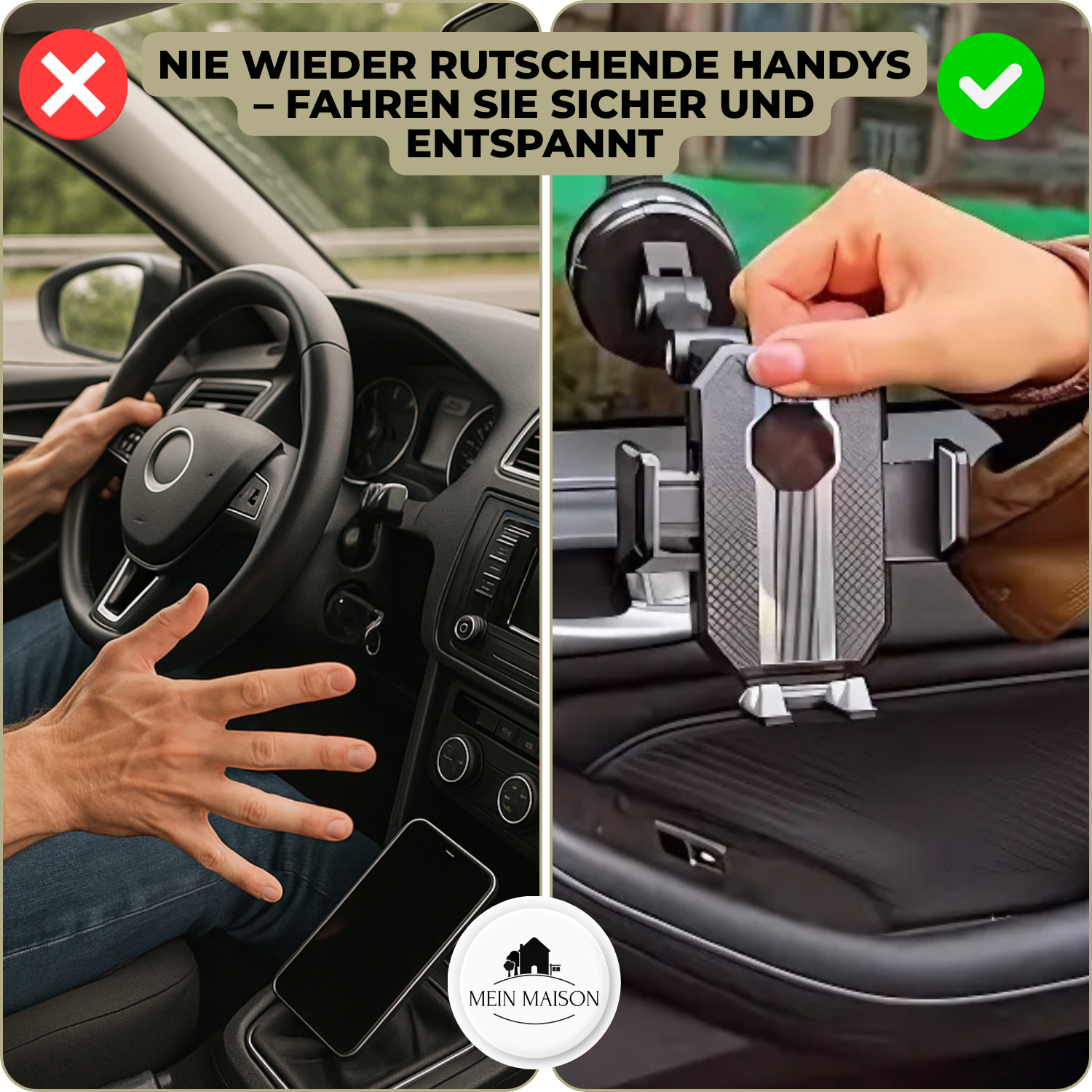 Auto GripTech Handyhalter mit Starker Saugnapf und 360° Rotation