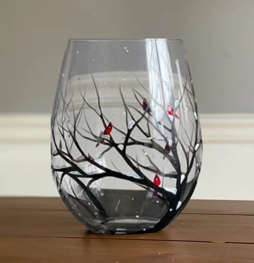 Weingläser Baum der vier Jahreszeiten - Handbemalte Kunst