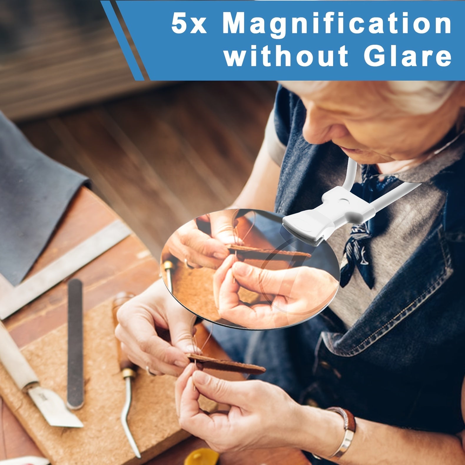 5X Vergrößerungsglas Pro – Handsfreier, verstellbarer Nackenvergrößerer für ältere Menschen und Sehbehinderte – Perfekt zum Lesen, Nähen, Basteln und Inspizieren