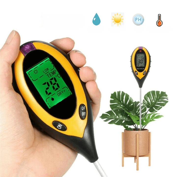 4-in-1 Bodenanalysator: pH, Feuchtigkeit, Temperatur, Licht