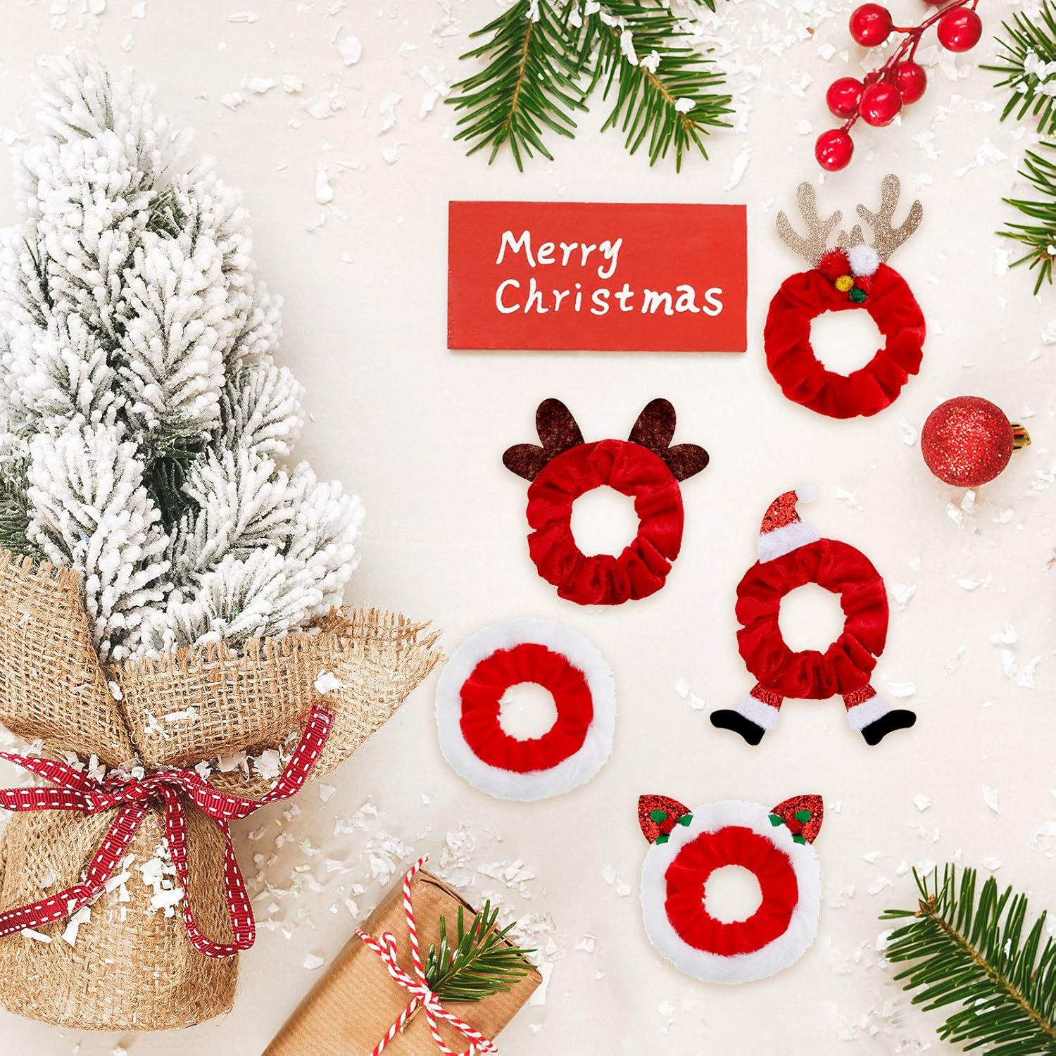 FluweelVrolijk Weihnachts Scrunchie Set – 10-teiliges Haaraccessoire-Kollektion