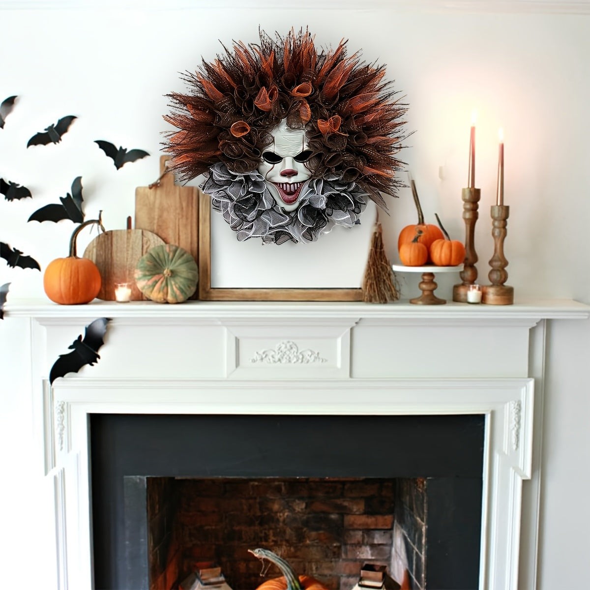 Halloween erschreckender Clown Mesh Kranz | Gruselige Türdekoration
