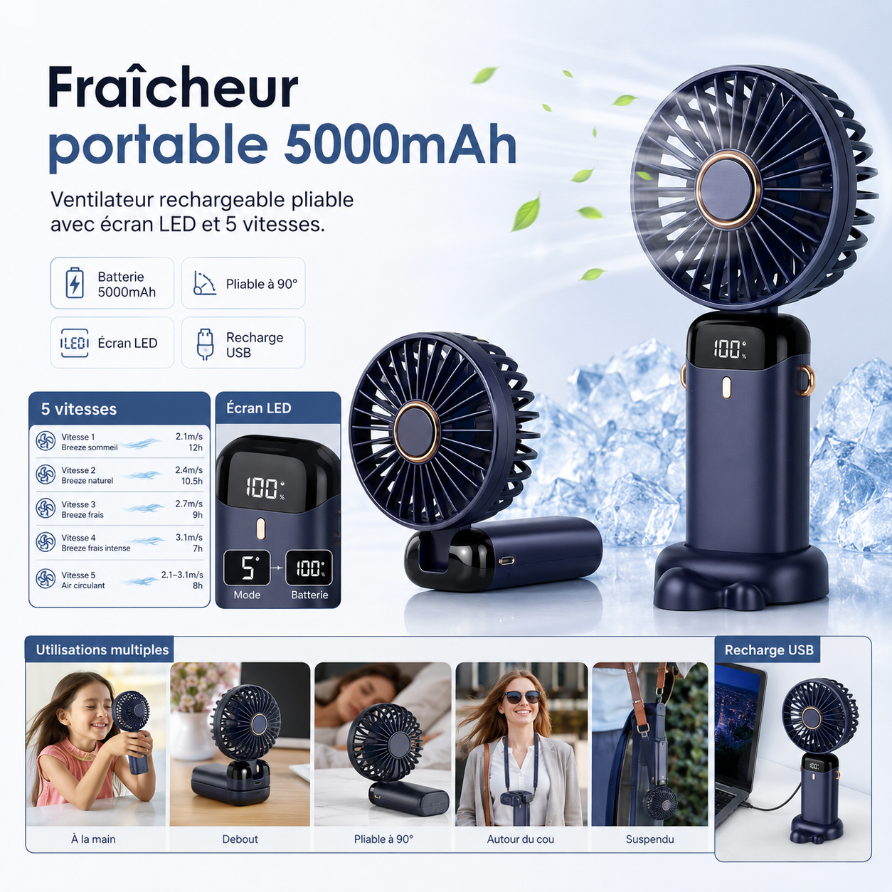 Wiederaufladbarer tragbarer Ventilator 5000mAh
