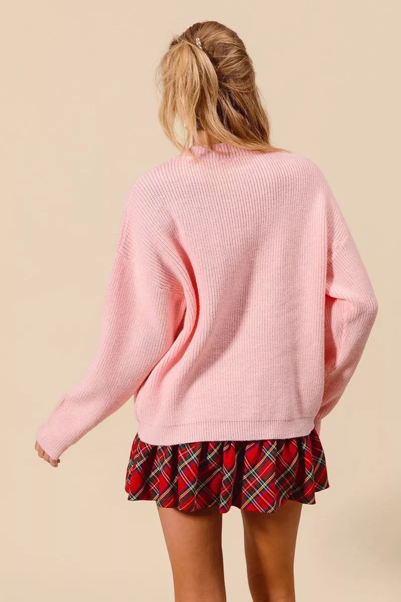 Rosa “Frohe Weihnachten” Glitzer Schriftzug Pullover