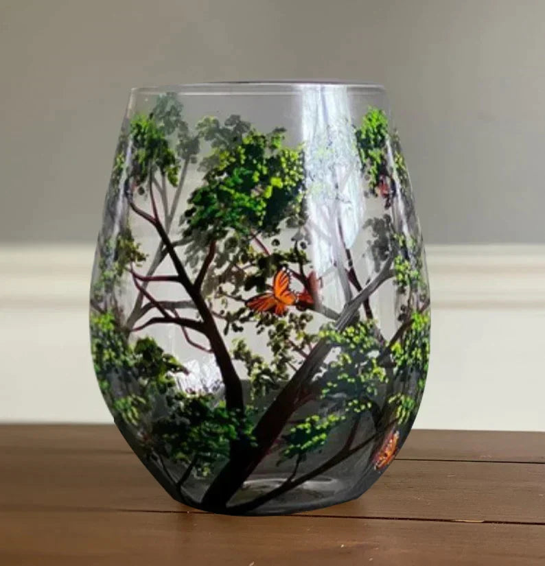 Weingläser Baum der vier Jahreszeiten - Handbemalte Kunst