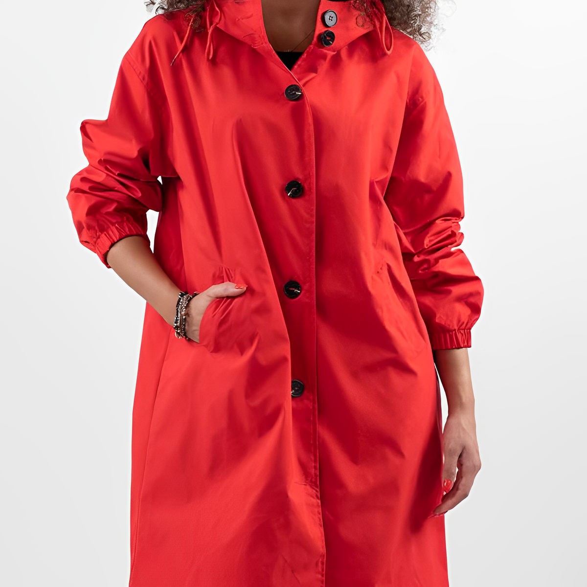 Damen Lange Wasserdichte Regenjacke – Leichte Jacke mit Kapuze und Taillenkordel