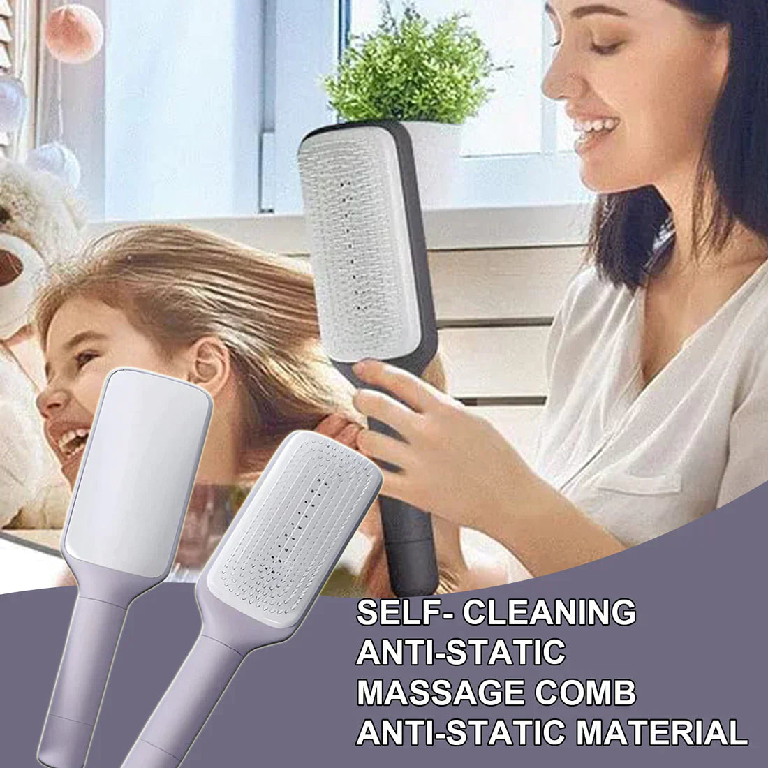 LuxéTress 4-in-1 Selbstreinigende Haarbürste | Innovative Haarbürste mit selbstreinigender Technologie für mühelos glattes und glänzendes Haar