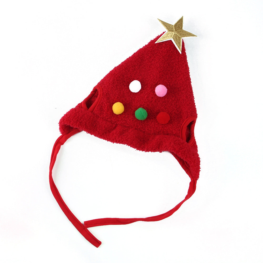 Weihnachts Haustierhut mit Pompon und Goldrand