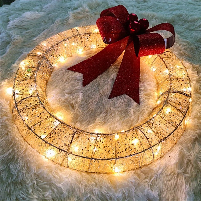 Beleuchteter Weihnachtskranz Luxus Gold-Grün 50cm – Handgefertigter Türkranz mit LED