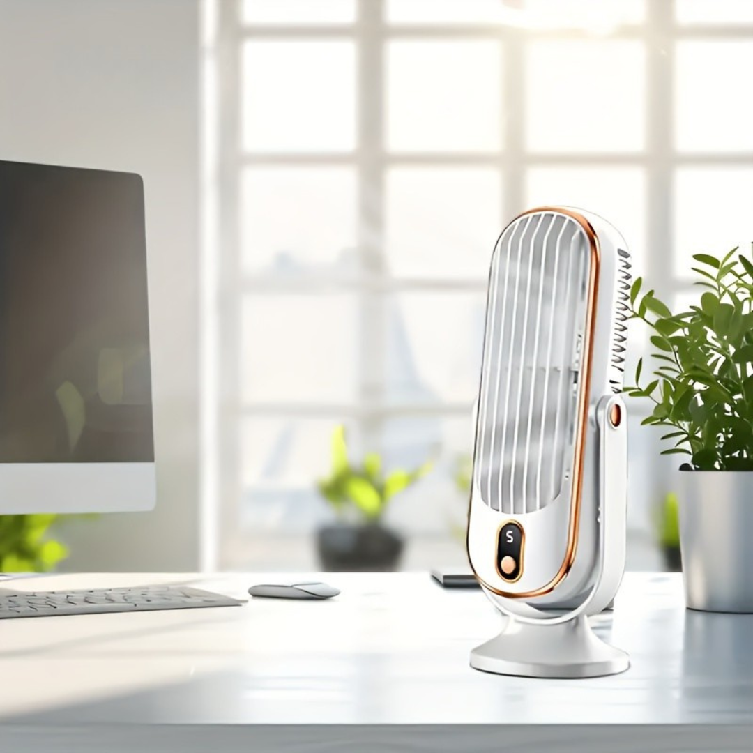 AeroLux Elite Kühlventilator | Dualmotor, 720° Rotation, USB wiederaufladbar & ultra-leise für ultimativen Komfort überall
