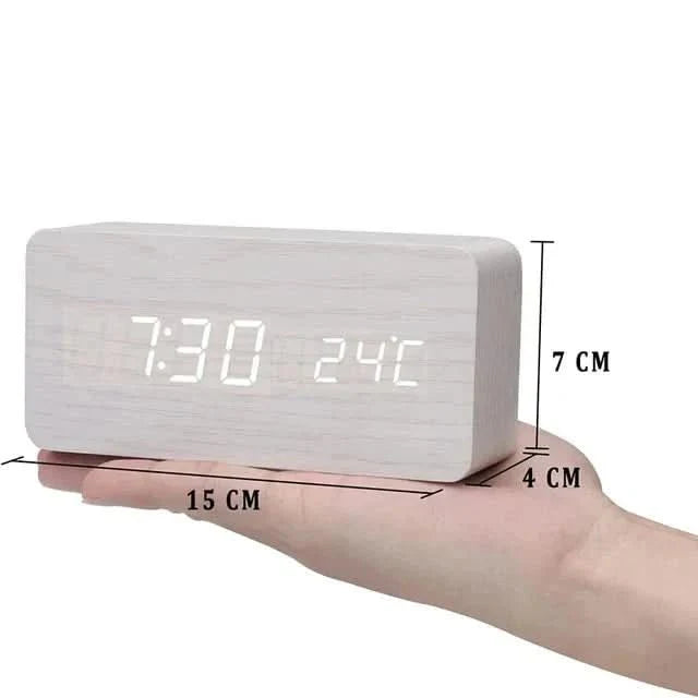 Futura Wecker Holzoptik LED Mit Drei Alarmen Temperaturanzeige Einstellbare Helligkeit