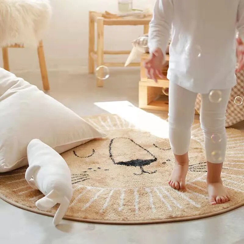 Runder Löwe Teppich für Kinder Weiches Polyester Teppich 80cm 100cm 120cm