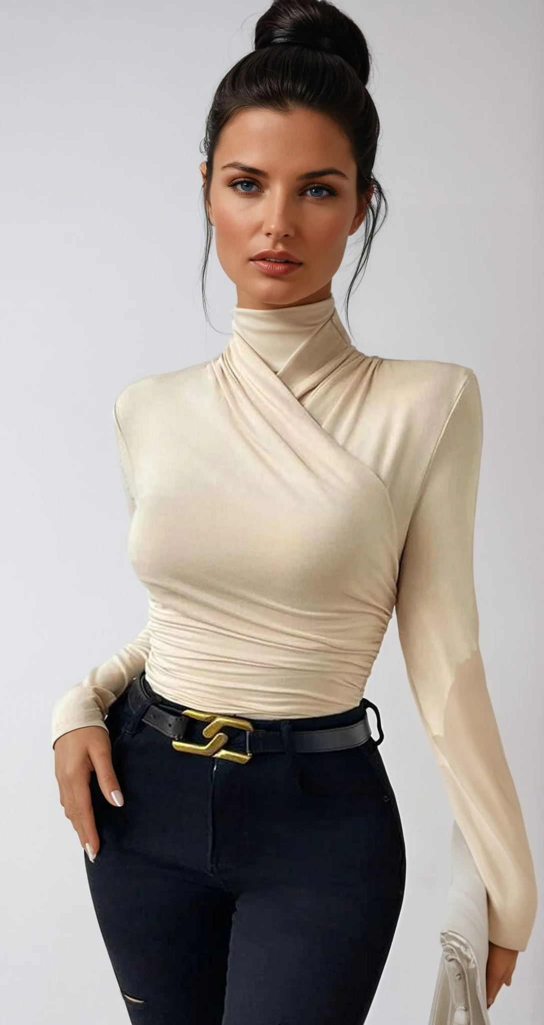 ChicLayer Drapiertes Crossover-Oberteil | Stilvolles Langarm-Design für mühelose Eleganz