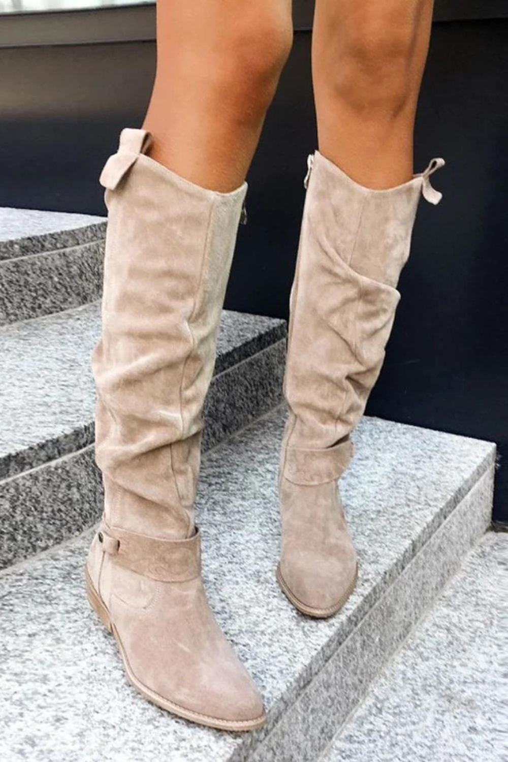 Hohe Damen Wildleder Stiefel – Elegante Overknee Stiefel mit Komfortablem Blockabsatz