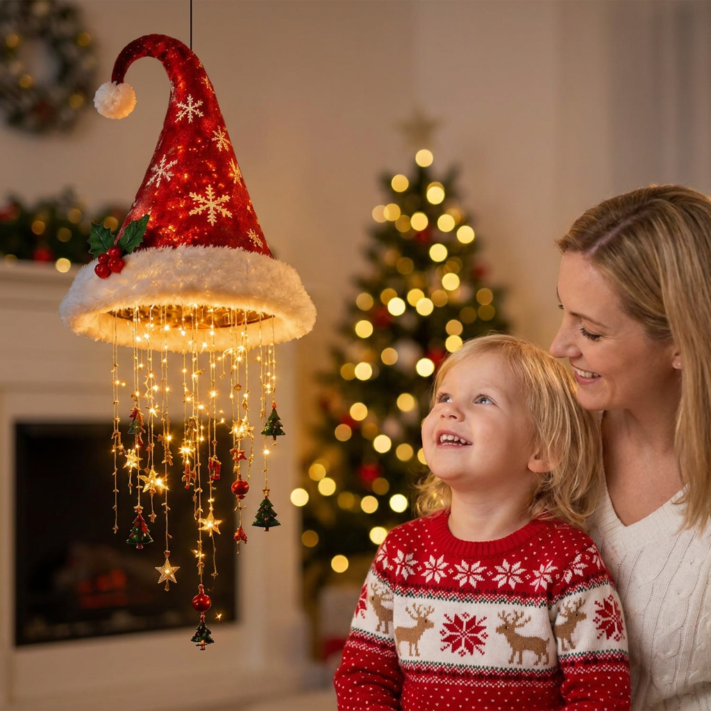 Weihnachtsmannmütze mit LED-Beleuchtung – Festliche Weihnachtsmütze mit Lichtern