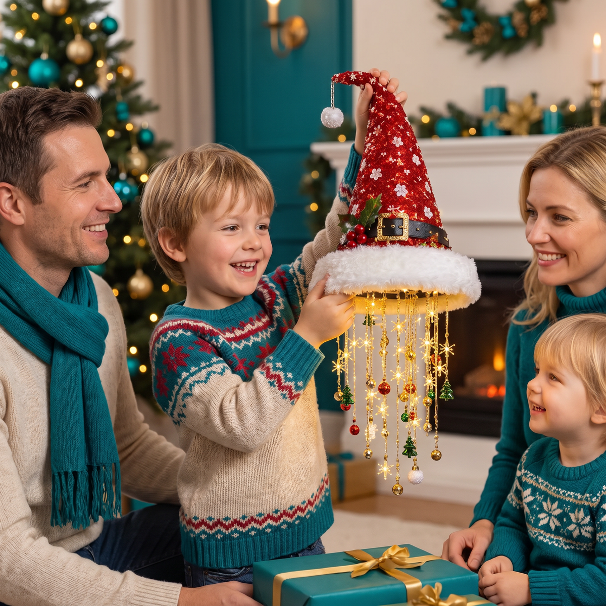 Weihnachtsmannmütze mit LED-Beleuchtung – Festliche Weihnachtsmütze mit Lichtern