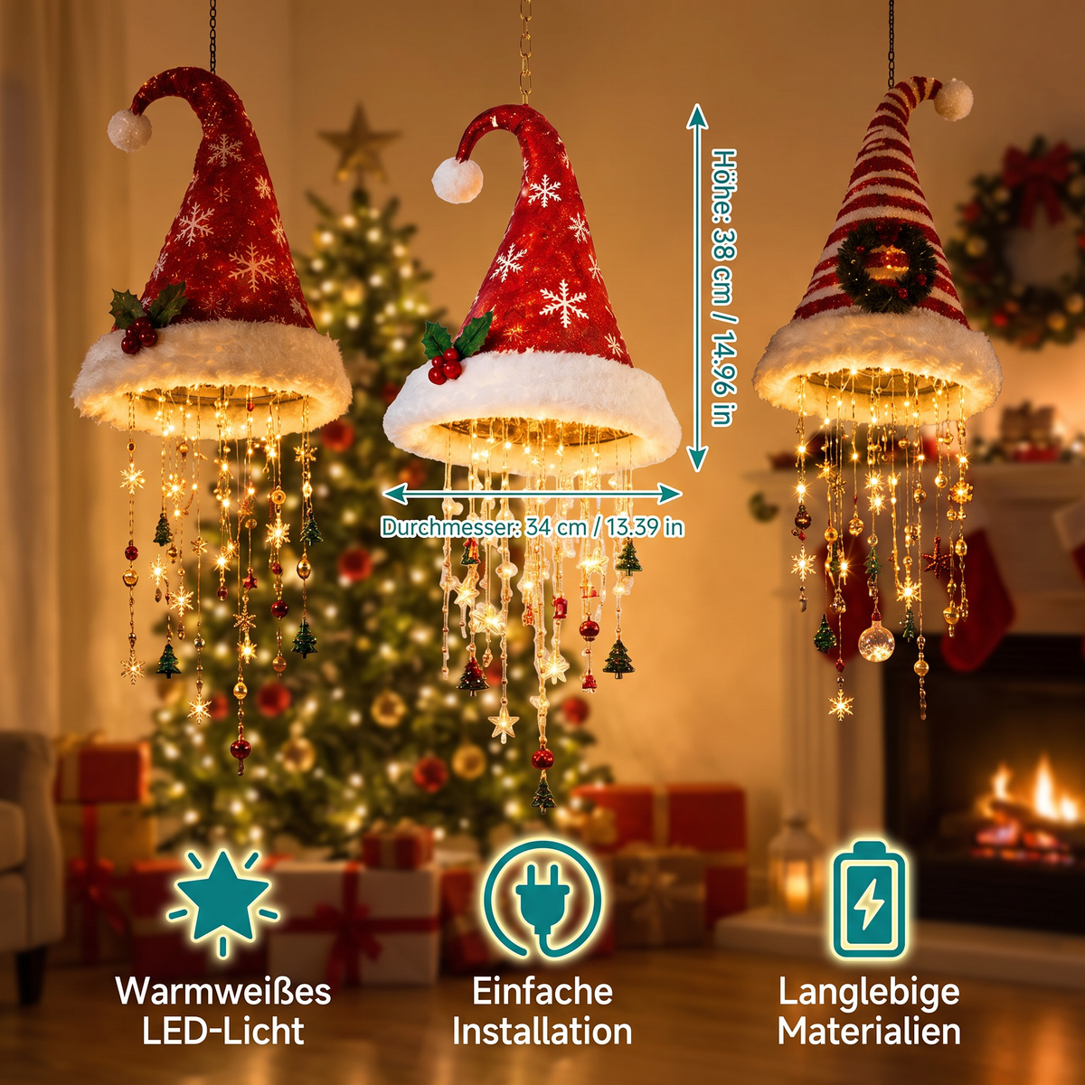 Weihnachtsmannmütze mit LED-Beleuchtung – Festliche Weihnachtsmütze mit Lichtern