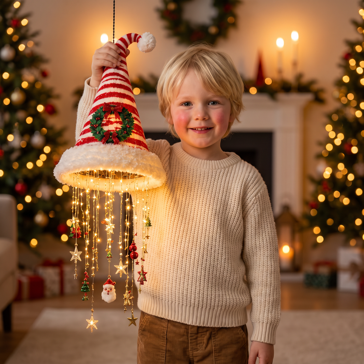 Weihnachtsmannmütze mit LED-Beleuchtung – Festliche Weihnachtsmütze mit Lichtern
