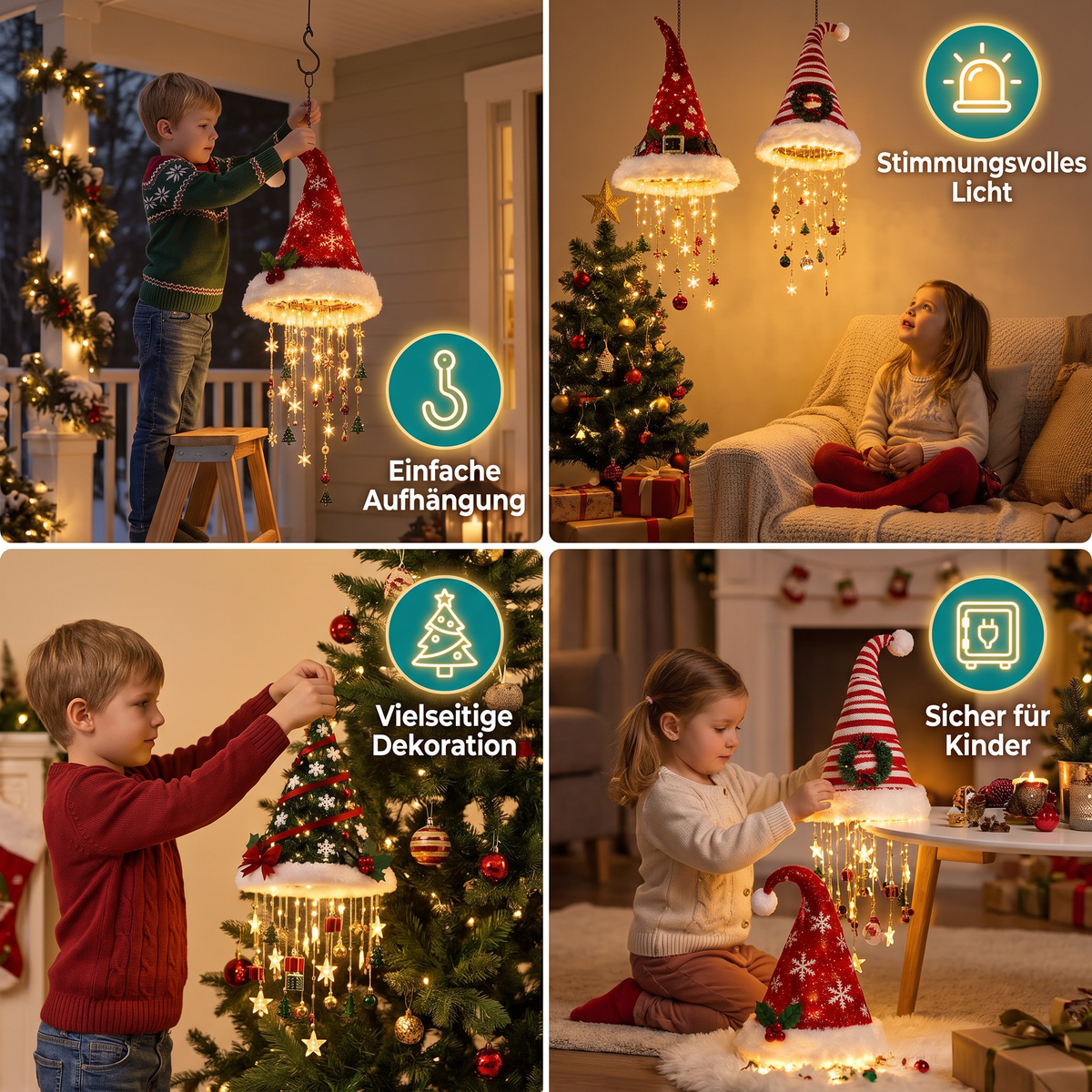 Weihnachtsmannmütze mit LED-Beleuchtung – Festliche Weihnachtsmütze mit Lichtern