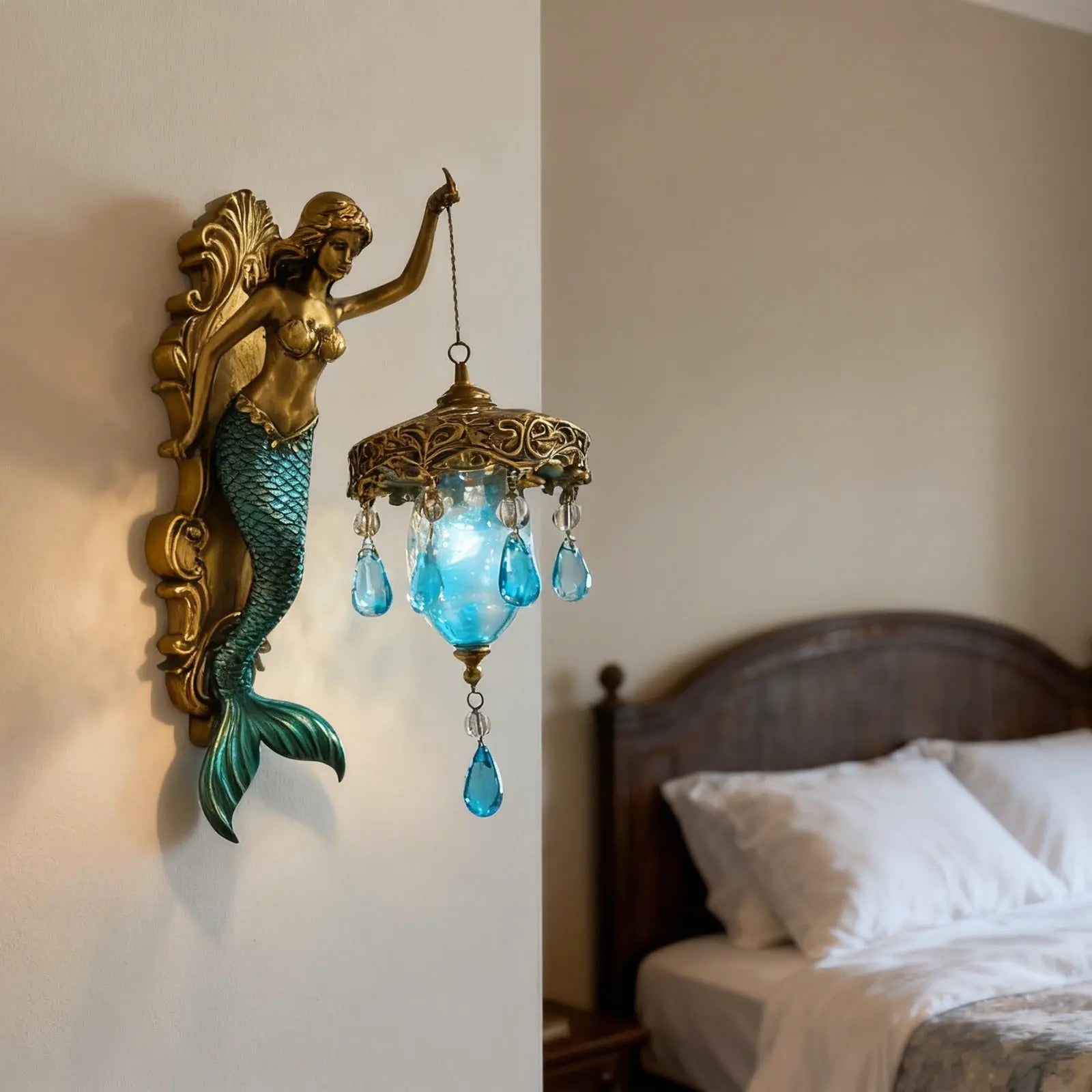 Elegante Barock Meerjungfrau Wandleuchte – Künstlerische Maritime Wandleuchte für Stimmungsvolle Räume