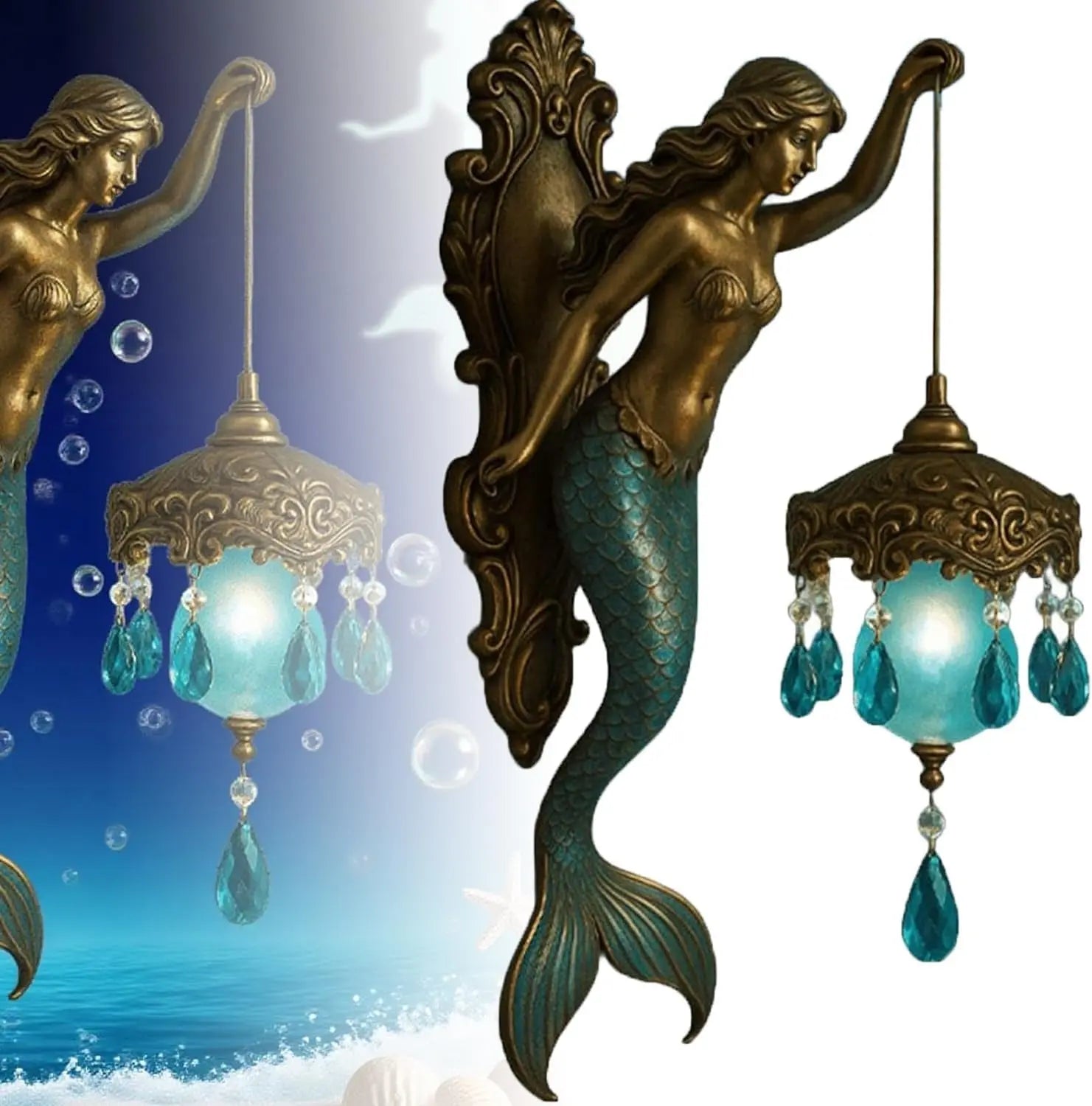 Elegante Barock Meerjungfrau Wandleuchte – Künstlerische Maritime Wandleuchte für Stimmungsvolle Räume