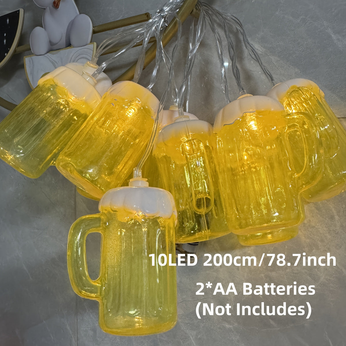 Oktoberfest Bierkrug Lichterkette – 20 Warmweiße LED-Lämpchen, Batteriebetrieben