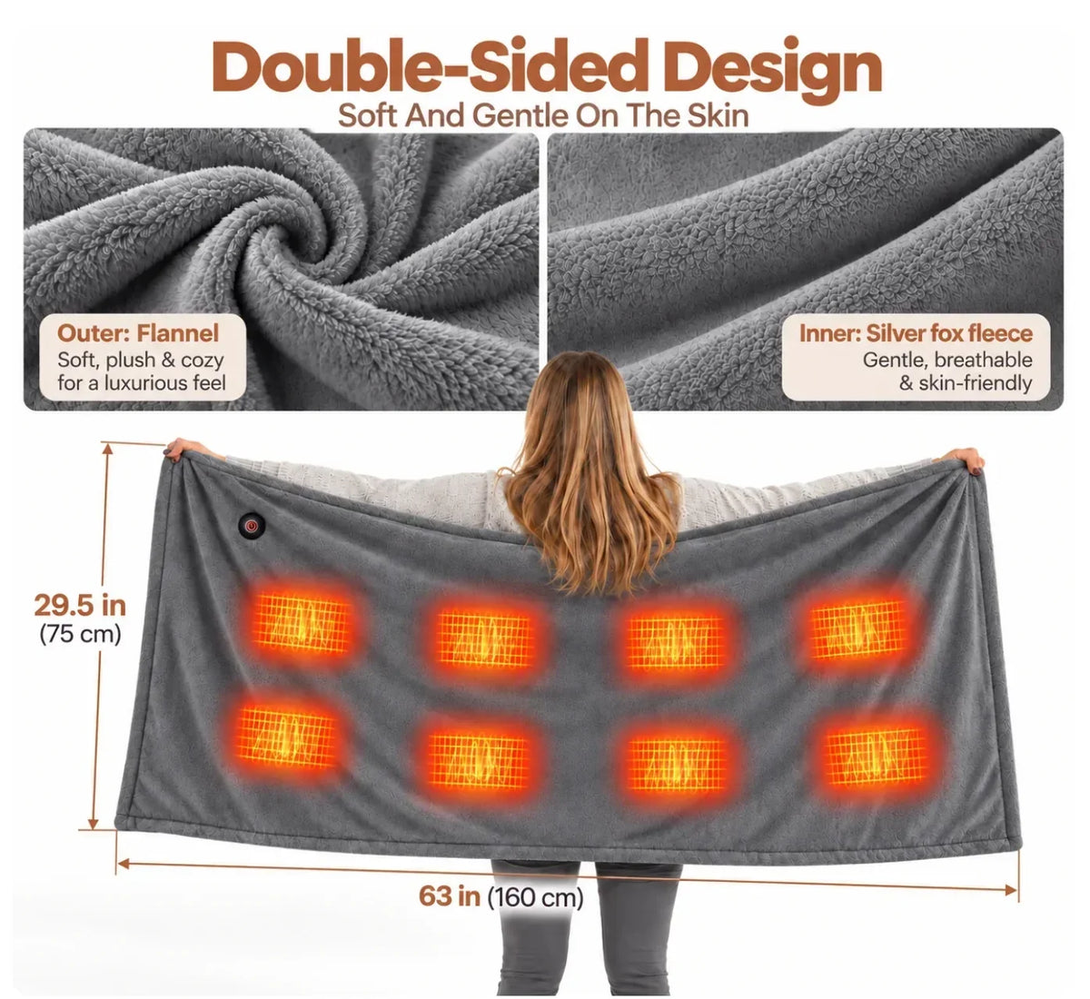 Elektrische beheizte Decke Poncho – 3 Wärmegrade
