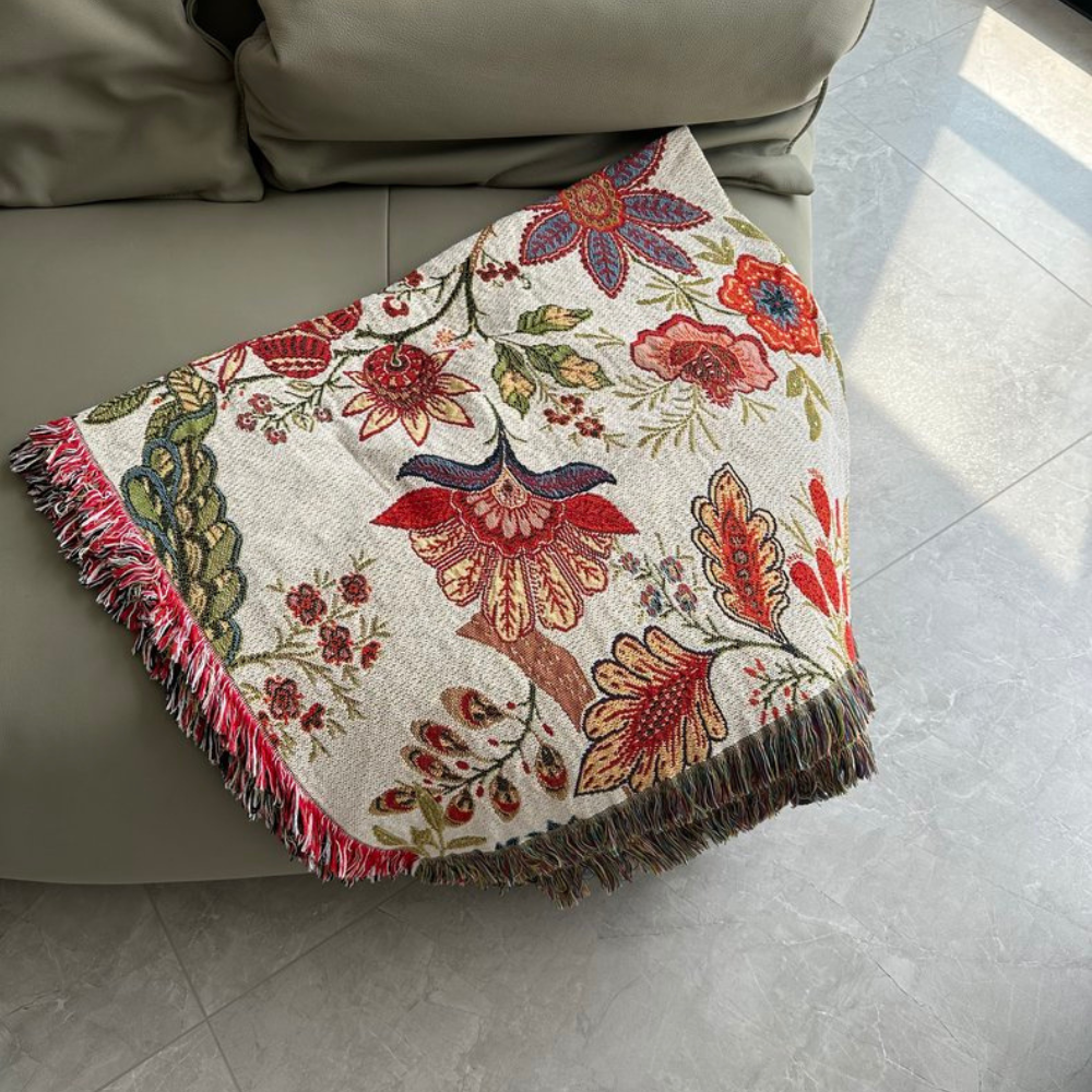 Blumenmuster Decke mit Rustikalen Fransen aus Weichem Polyester Baumwolle