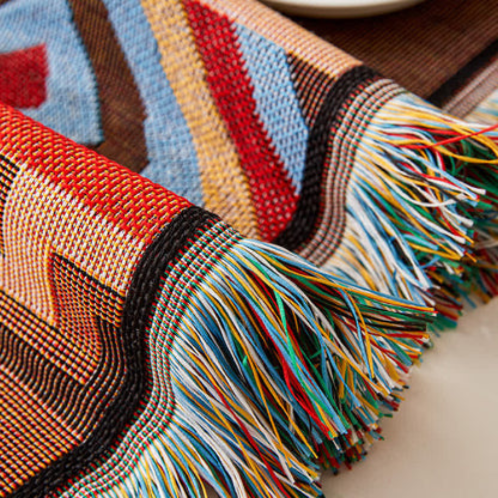 Boho Sofabezug mit Geometrischen Mustern und Fransen