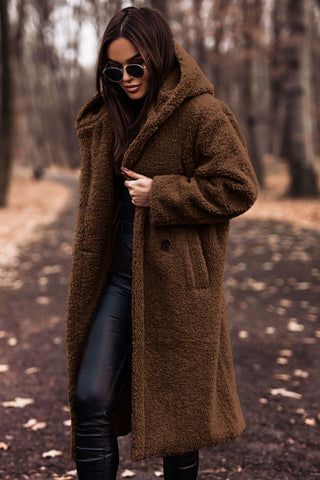 Damen Teddy Mantel mit Kapuze | Heidi-Mode