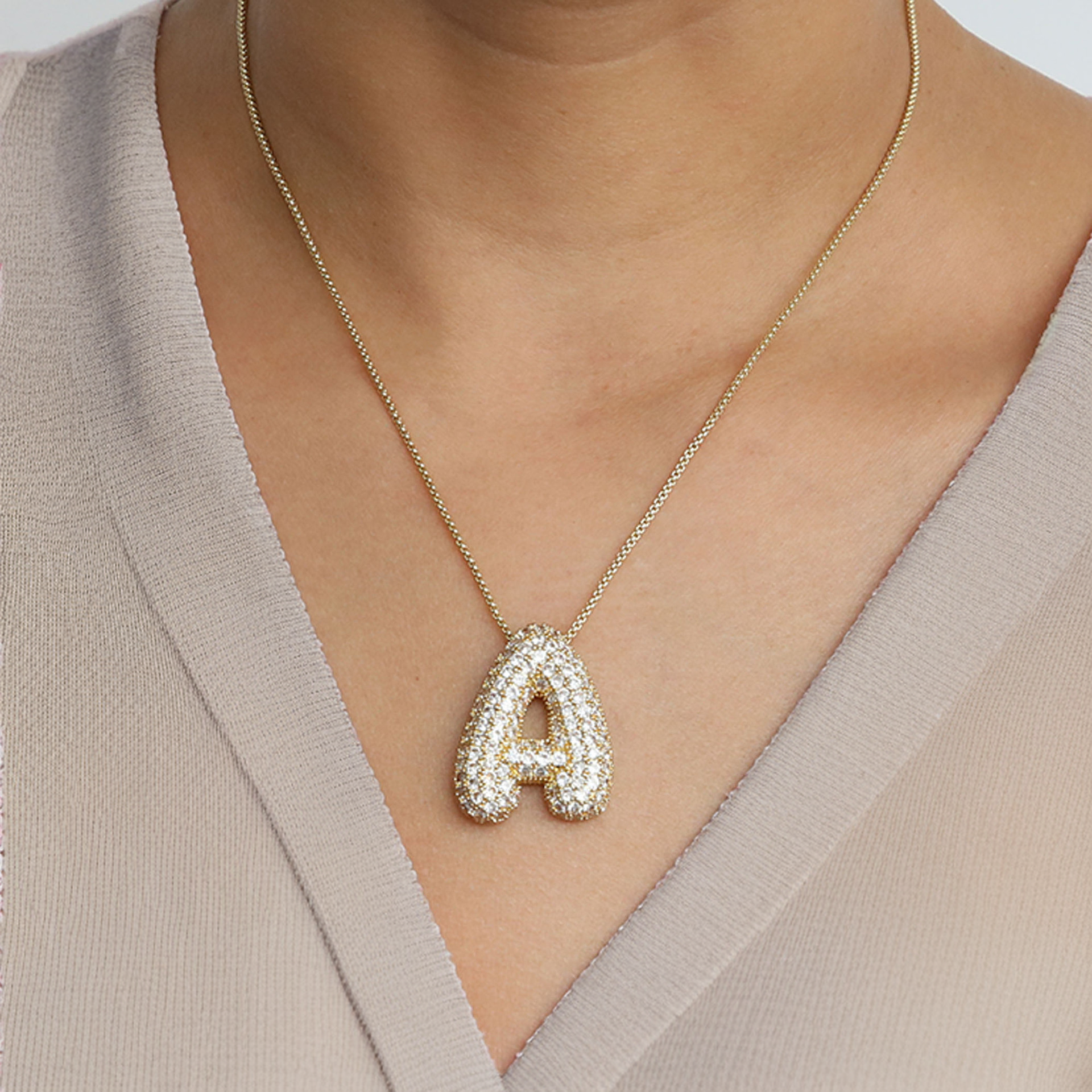 Bubble Initial-Diamant-Halskette