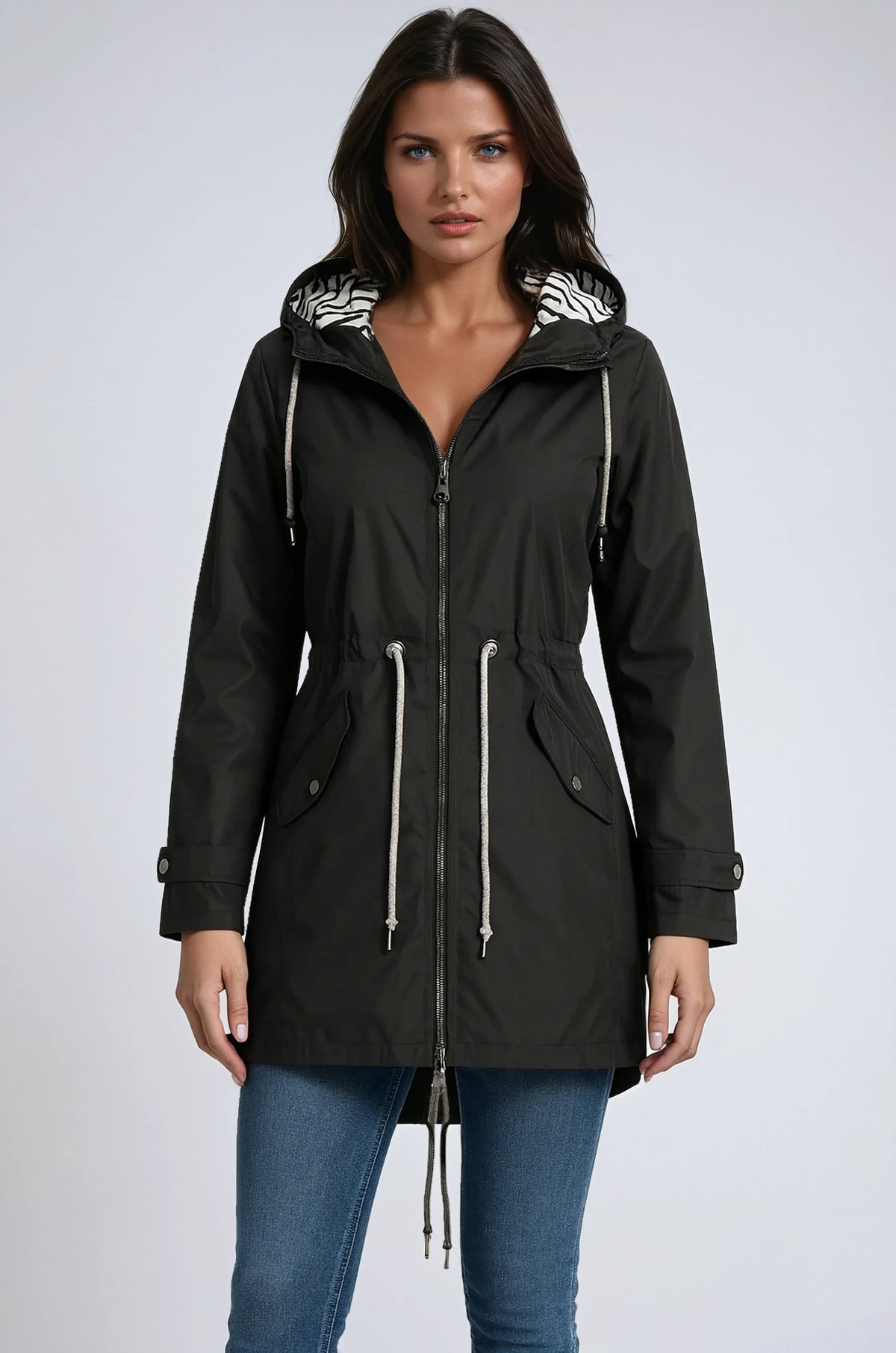 Damen Parka mit Kapuze und Kordelzug – Stilvolle Jacke mit Verstellbarem Bund
