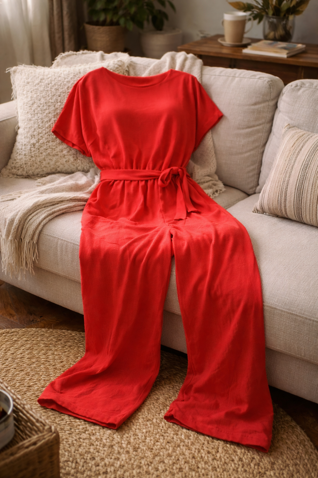 Drune | Damen Jumpsuit Weit Geschnitten mit Gürtel