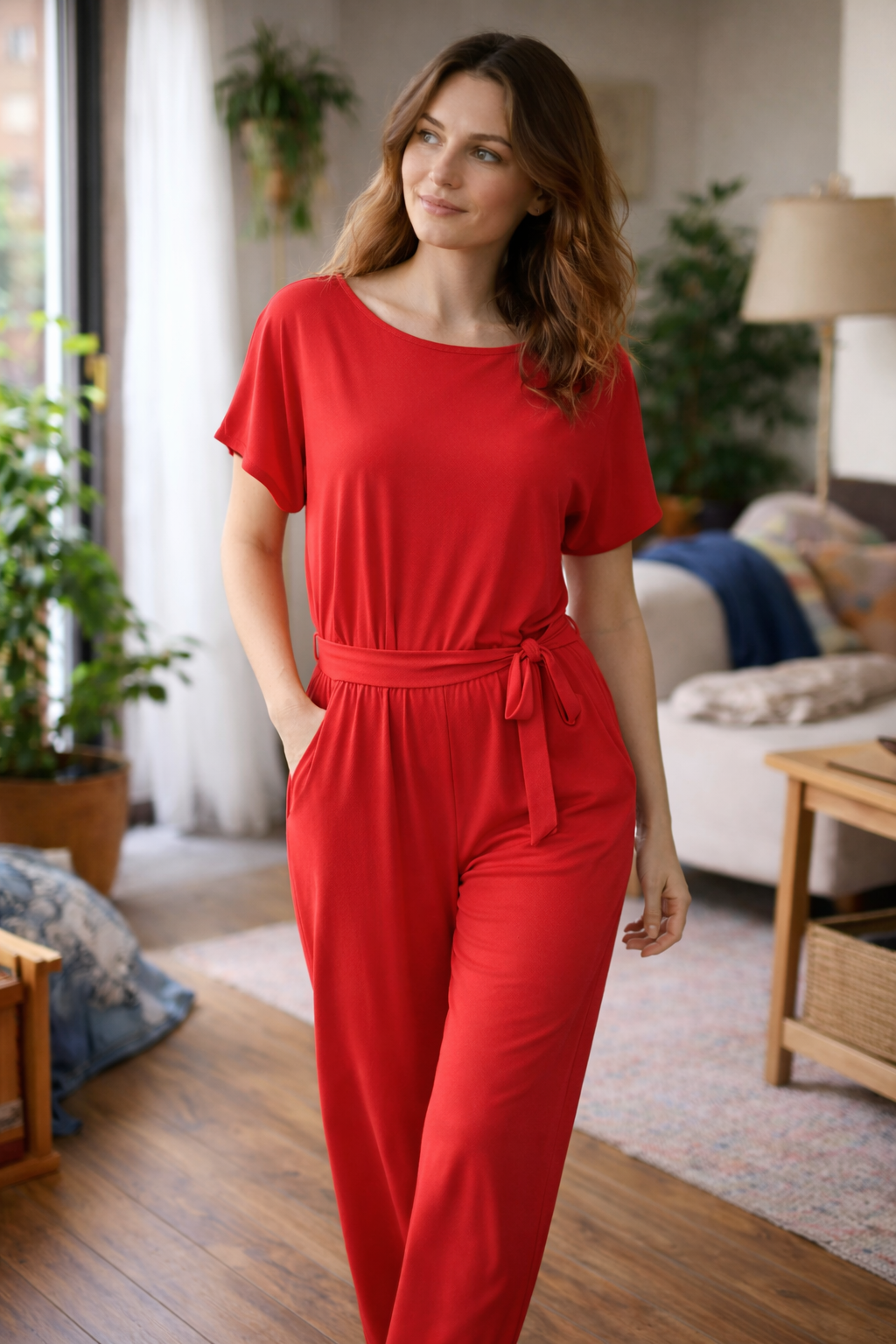 Drune | Damen Jumpsuit Weit Geschnitten mit Gürtel