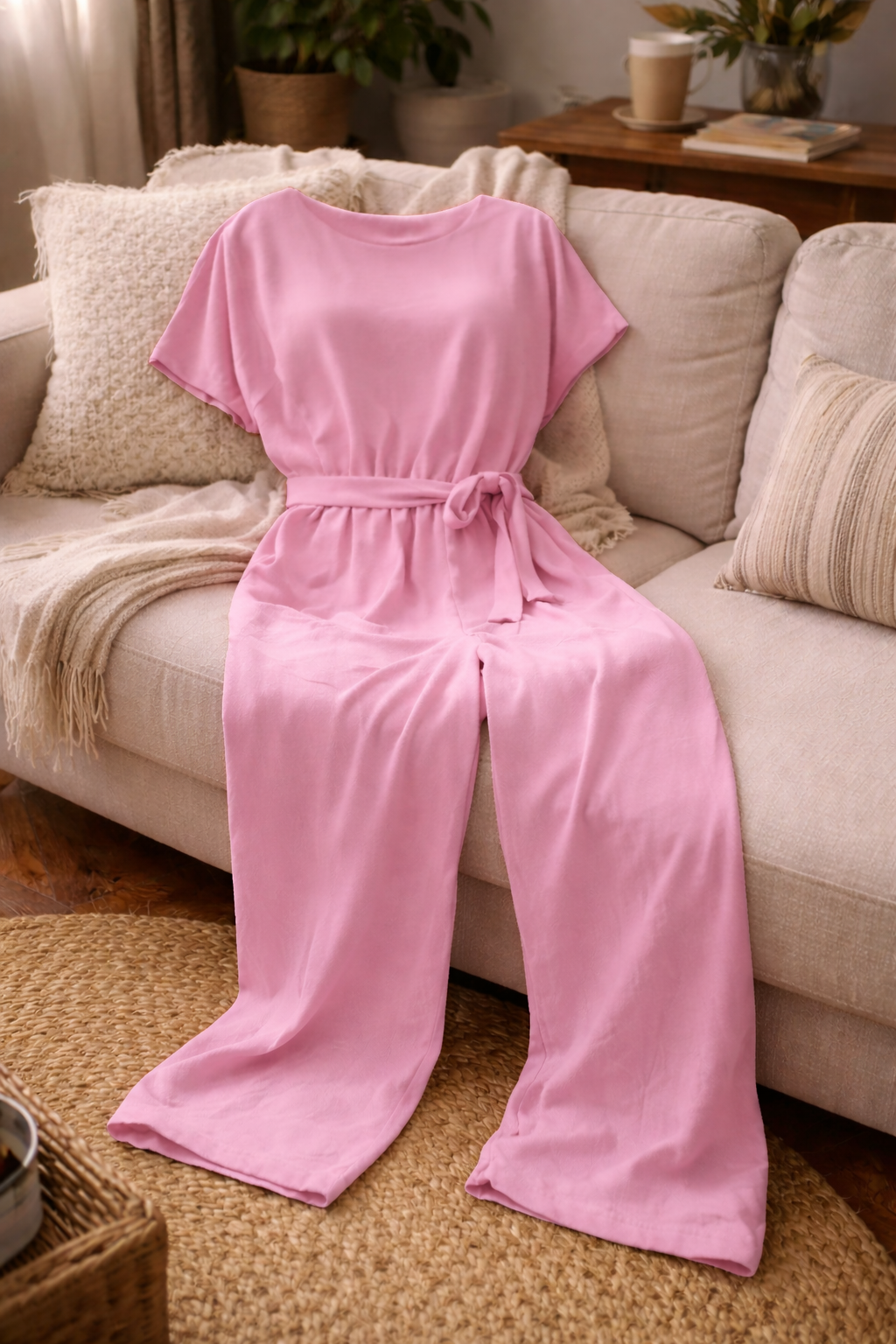 Drune | Damen Jumpsuit Weit Geschnitten mit Gürtel