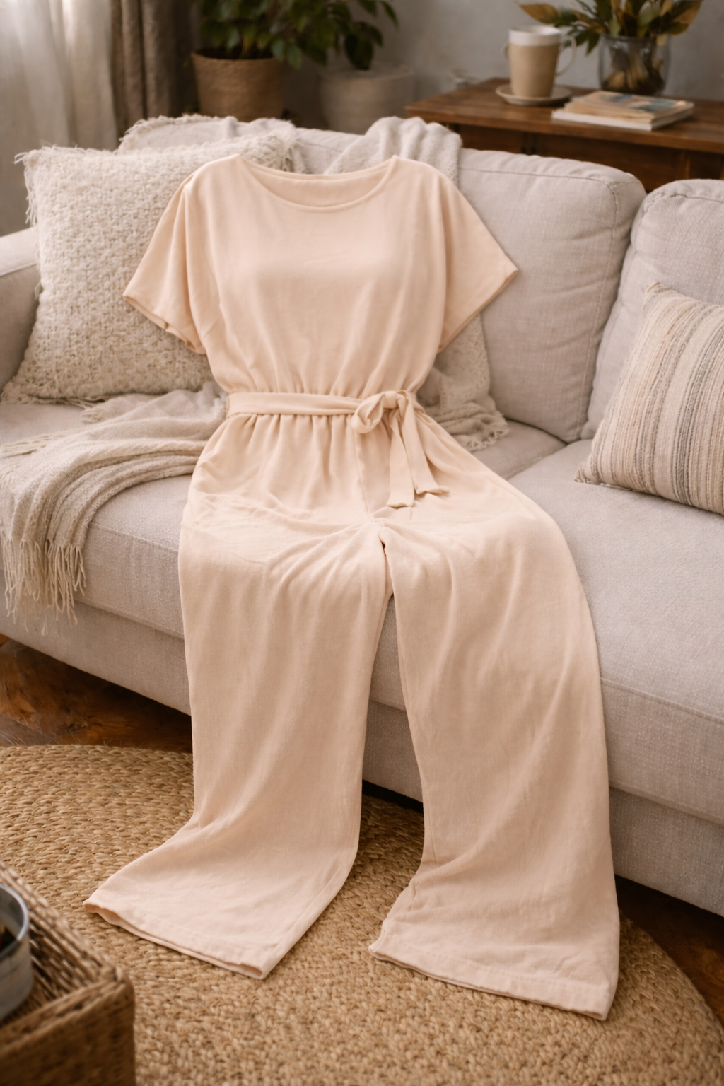 Drune | Damen Jumpsuit Weit Geschnitten mit Gürtel