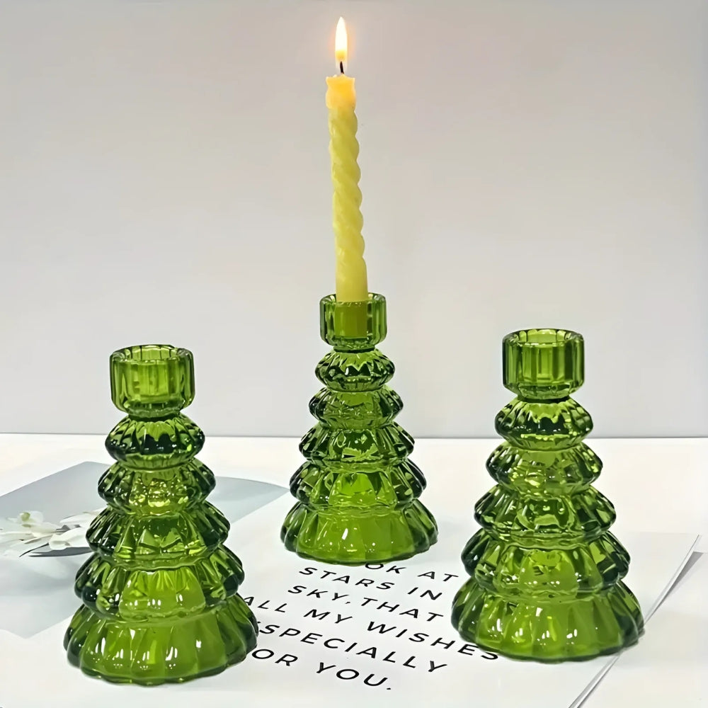 LumiTree Glas-Kerzenhalter-Set – 3-teilig Baumförmige Tischdekoration