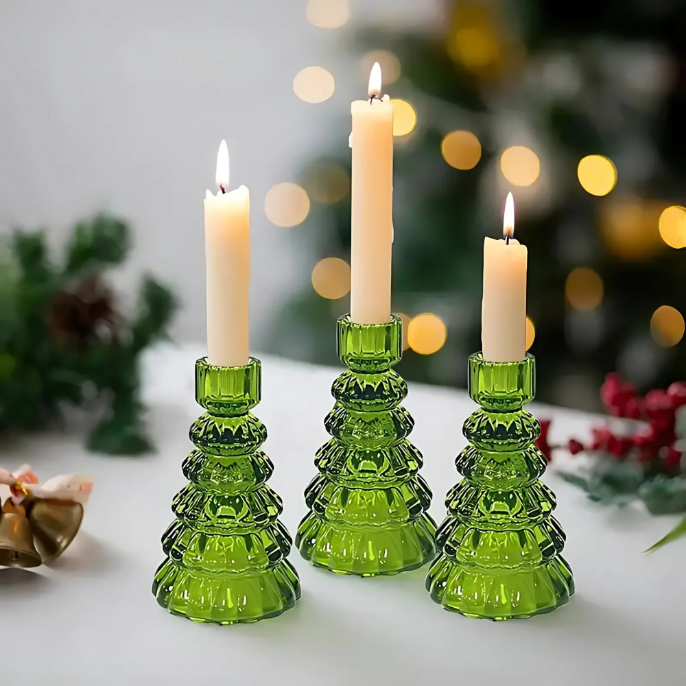 LumiTree Glas-Kerzenhalter-Set – 3-teilig Baumförmige Tischdekoration