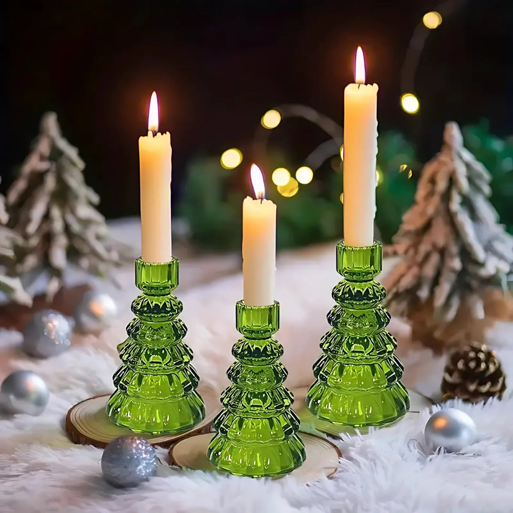 LumiTree Glas-Kerzenhalter-Set – 3-teilig Baumförmige Tischdekoration