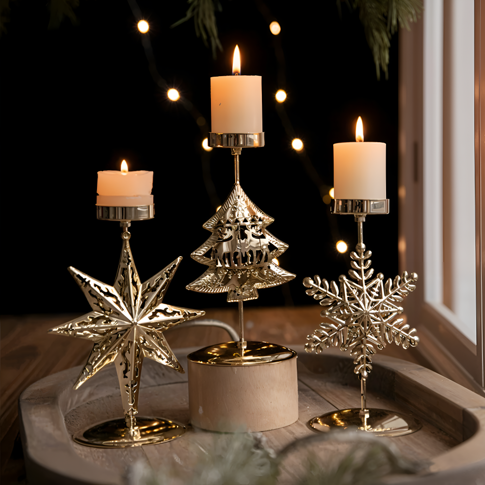 Vintage Goldene Weihnachtskerzenhalter – Stimmungsvolle Dekorative Tischdekoration