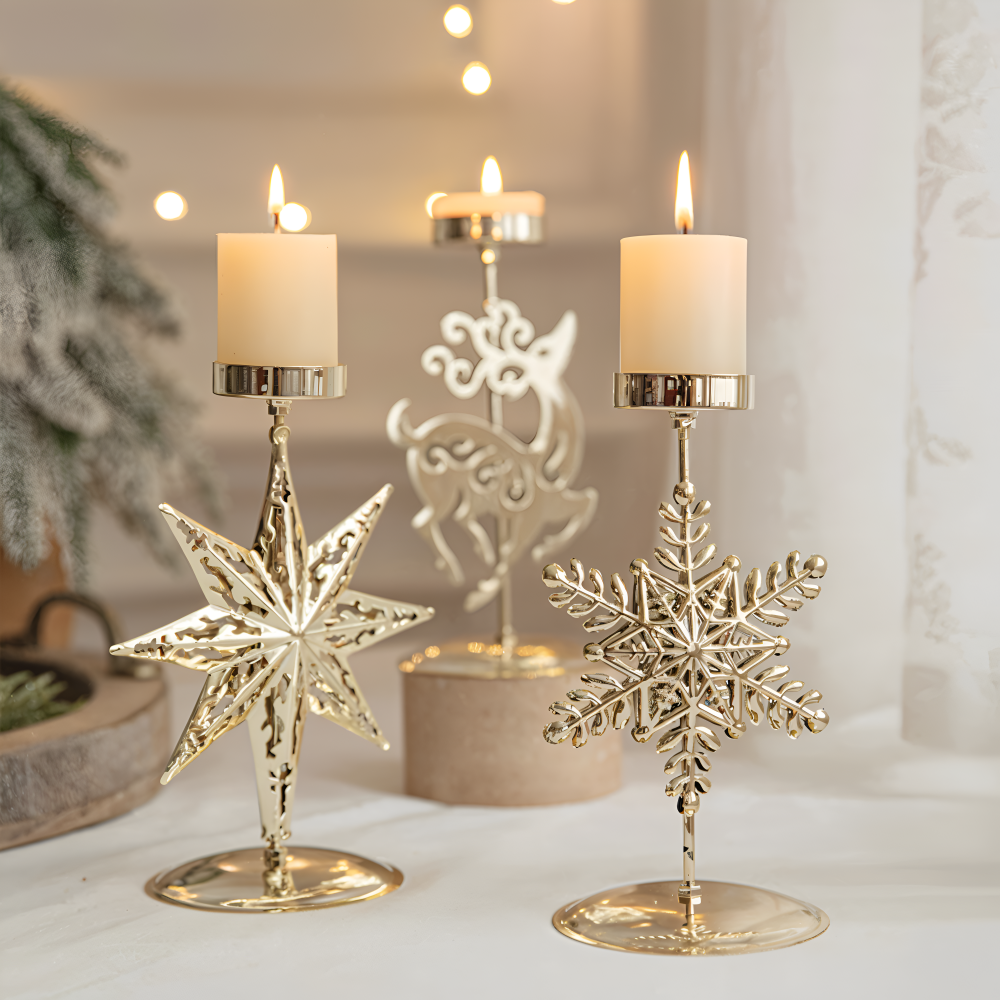 Vintage Goldene Weihnachtskerzenhalter – Stimmungsvolle Dekorative Tischdekoration